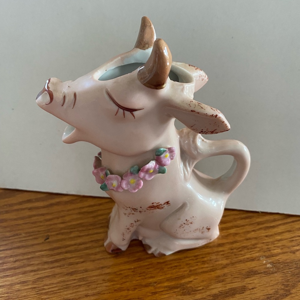 2/$30. Vintage Made In Japan Bull Creamer With Pink Flowers Porcelain